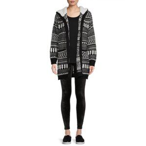NWT No Boundaries Juniors Jacquard Cardigan with Faux Sherpa Hood Size L (11-13)
